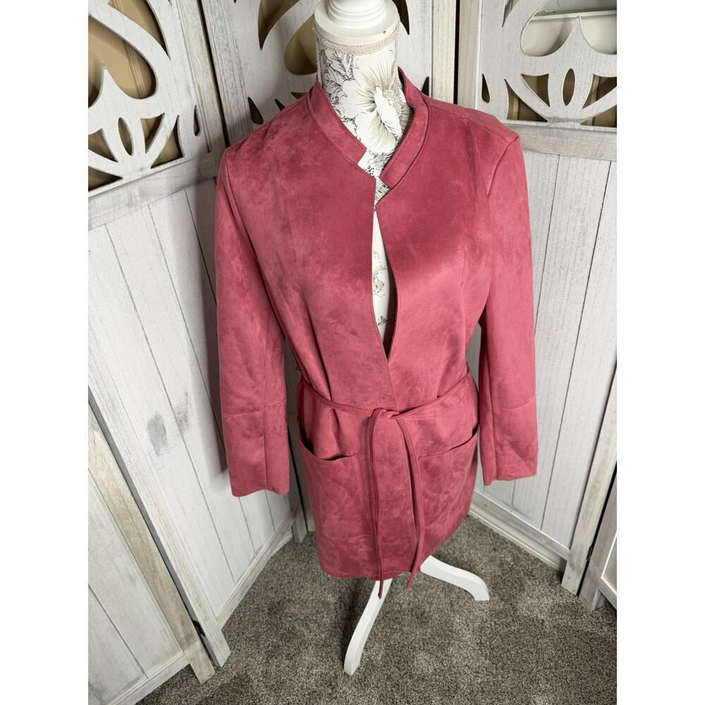 H&M Pink Coral Faux Suede COAT Jacket With Tie Belt Dressy Size 12